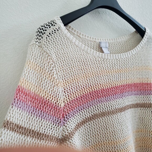 Chico's Women's Sweater XXL Multicolor Open Knit Striped Coastal Boho Minimalist - Picture 3 of 8